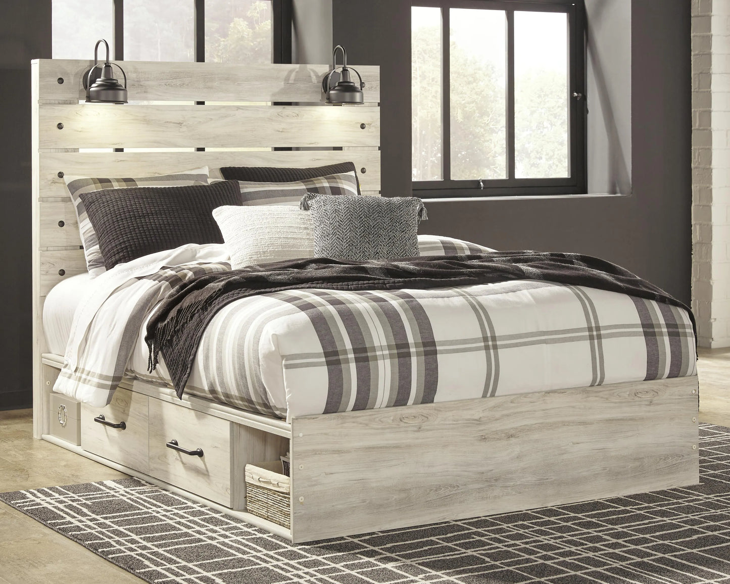 Cama Queen con panel Cambeck con 2 cajones de almacenamiento