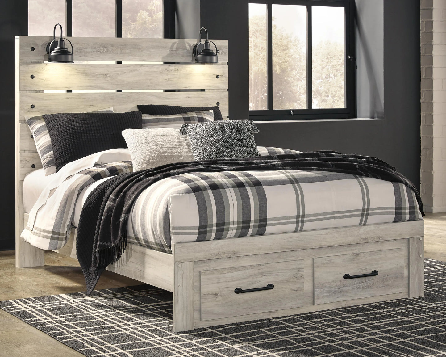 Cama Queen con panel Cambeck con 2 cajones de almacenamiento
