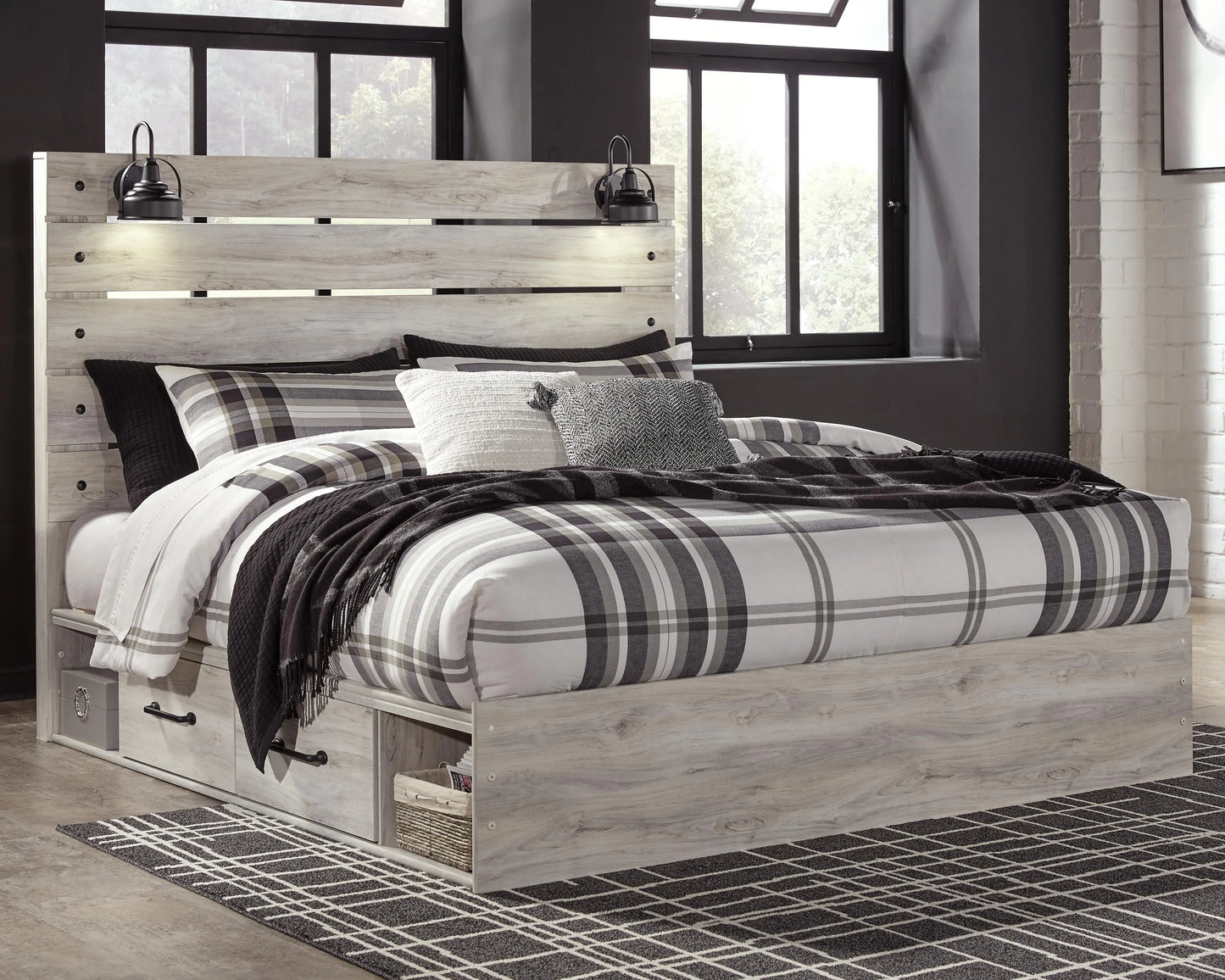 Cama King Cambeck con panel y 4 cajones de almacenamiento