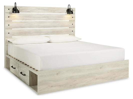 Cama King Cambeck con panel y 4 cajones de almacenamiento