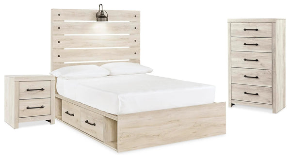 Cama con panel completo, baúl y mesita de noche Cambeck