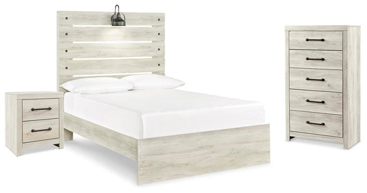 Cama con panel completo, cómoda y mesita de noche Cambeck