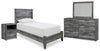 Cama doble con paneles, cómoda, espejo y mesita de noche Baystorm
