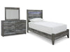 Cama doble con paneles, cómoda y espejo Baystorm