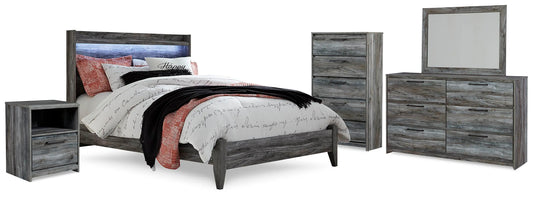 Cama Baystorm Queen con panel, tocador, espejo, cómoda y mesita de noche