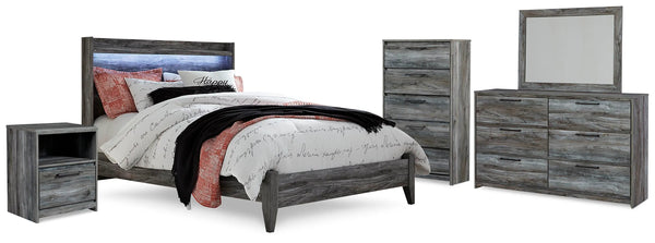 Cama Baystorm Queen con panel, tocador, espejo, cómoda y mesita de noche