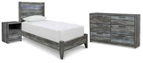 Cama, cómoda y mesita de noche de dos paneles Baystorm