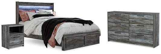 Cama Baystorm Queen con panel de almacenamiento, cómoda y mesita de noche