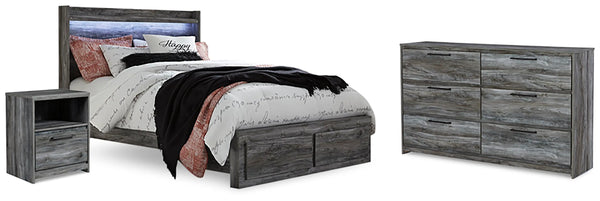 Cama Baystorm Queen con panel de almacenamiento, cómoda y mesita de noche