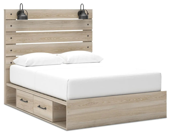 Cama matrimonial Senbry con paneles y almacenamiento