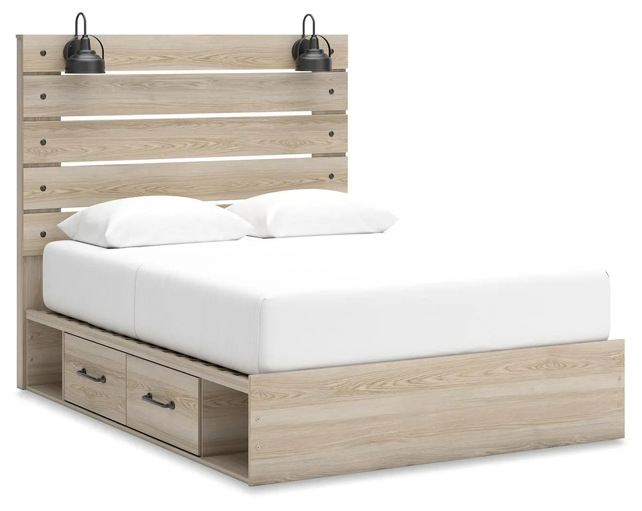 Cama matrimonial Senbry con paneles y almacenamiento