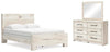 Cama con panel Lawroy Queen, cómoda y espejo