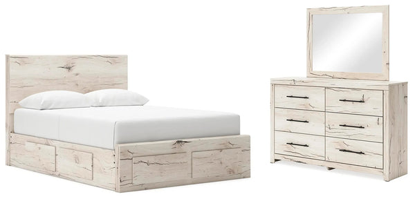 Cama de almacenamiento Lawroy Queen Panel, cómoda y espejo