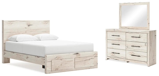 Cama de almacenamiento Lawroy Queen Panel, cómoda y espejo