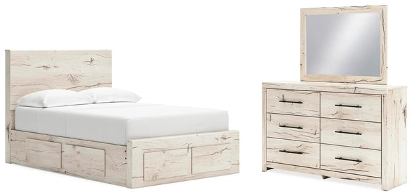 Cama con almacenaje, cómoda y espejo Lawroy Full Panel