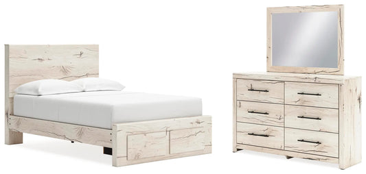 Cama con almacenaje, cómoda y espejo Lawroy Full Panel