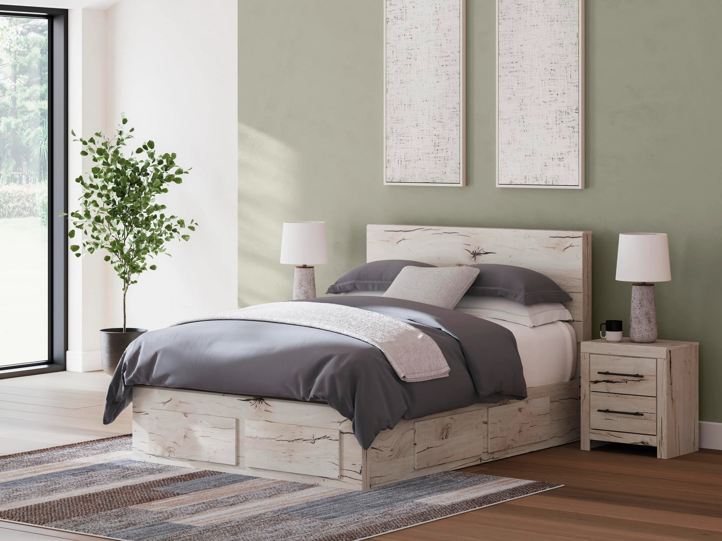 Cama de almacenamiento con panel Lawroy Queen
