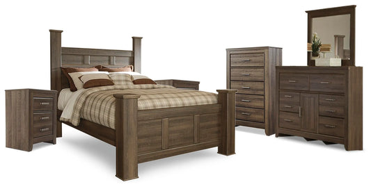 Cama con dosel Juararo Queen, tocador, espejo, cómoda y 2 mesitas de noche