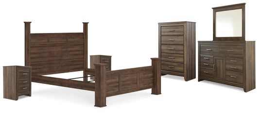 Cama con dosel California King Juararo, cómoda, espejo, cajonera y 2 mesitas de noche