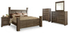 Cama tamaño King Juararo con dosel, cómoda, espejo, arcón y mesita de noche