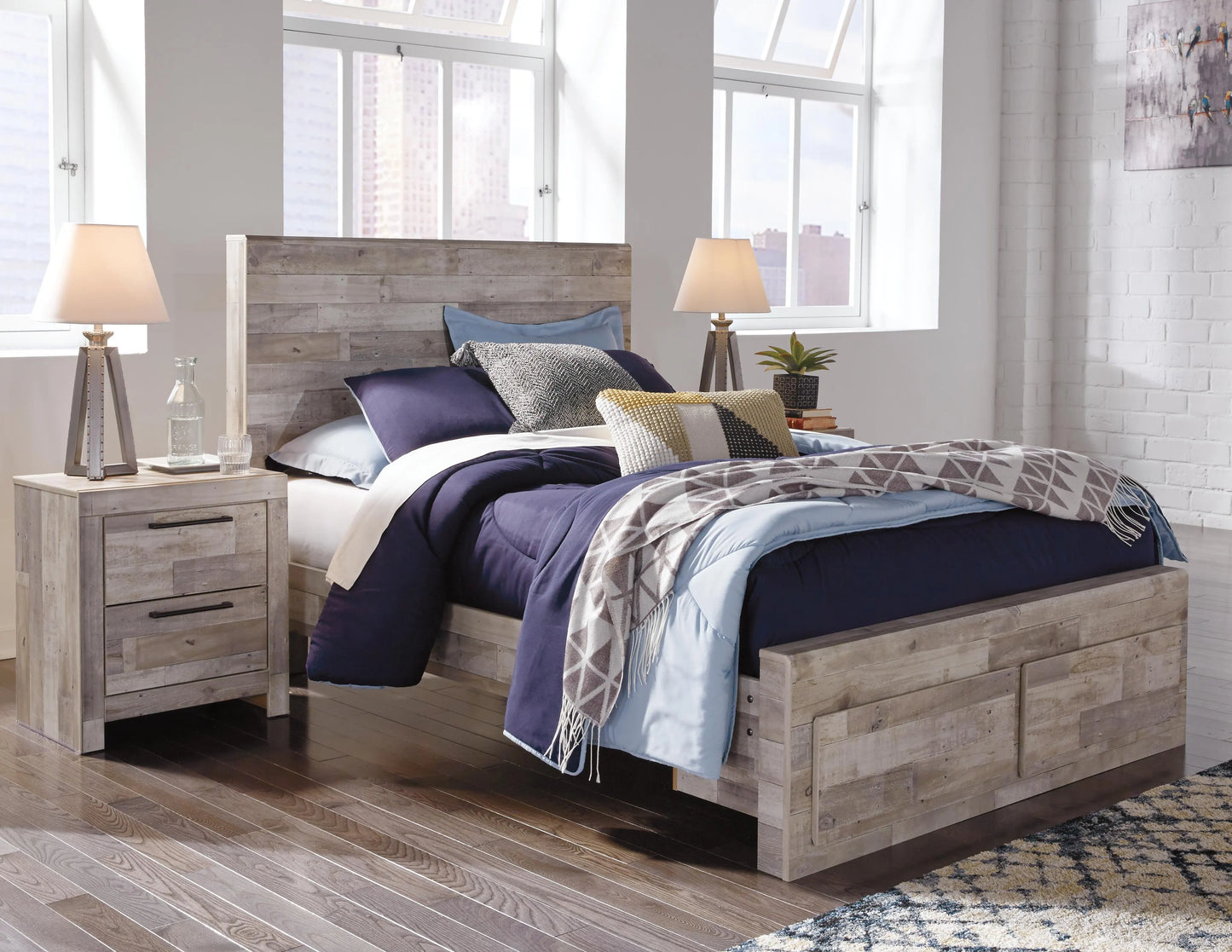 Cama Effie de panel completo con 2 cajones de almacenamiento