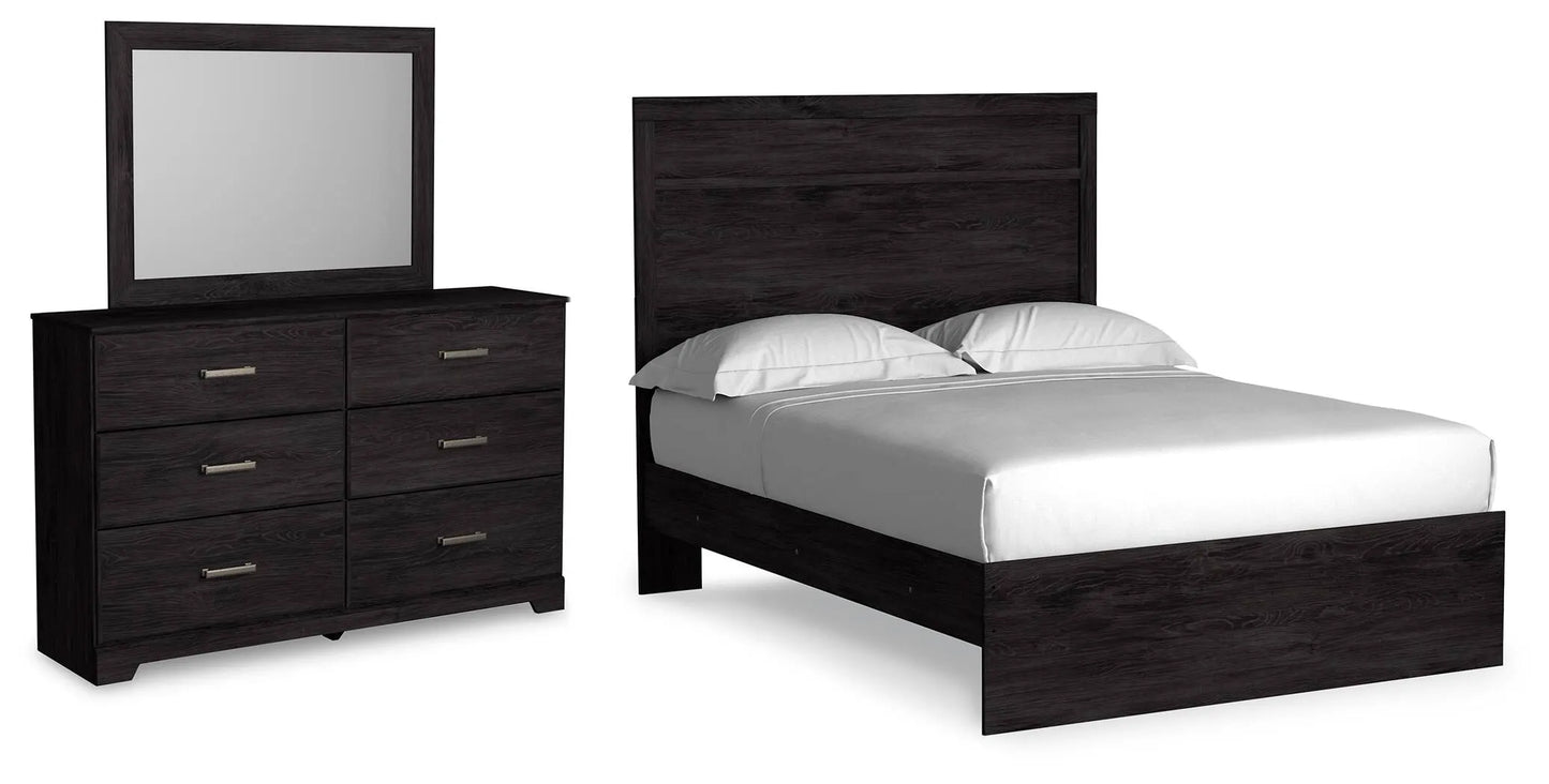 Cama Belachime con cabecero y pie de cama, tocador y espejo