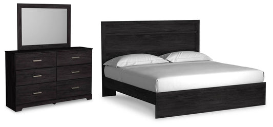 Cama con panel, tocador y espejo Belachime King
