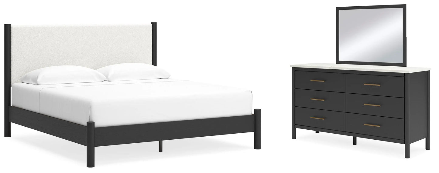 Cadmori King Cama de panel tapizada, cómoda y espejo
