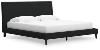 Cama tapizada tamaño King Cadmori con somier de láminas enrollables