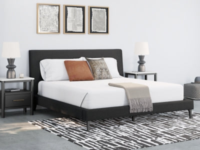 Cama tapizada tamaño King Cadmori con somier de láminas enrollables