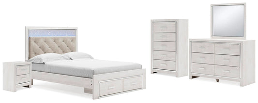 Cama Altyra Queen con almacenaje, cómoda, espejo, chiffonier y mesita de noche
