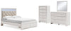 Cama Altyra Queen con panel de almacenamiento, cómoda, espejo y sinfonier