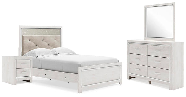 Cama con paneles, cómoda, espejo y mesita de noche Altyra