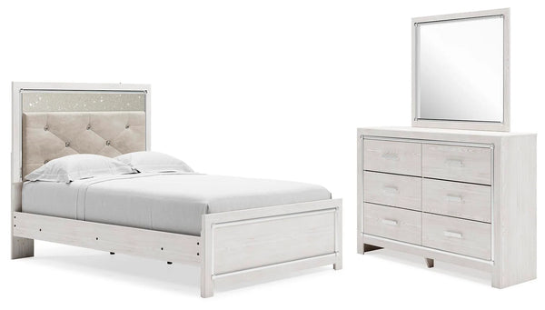 Cama de panel completo, cómoda y espejo Altyra