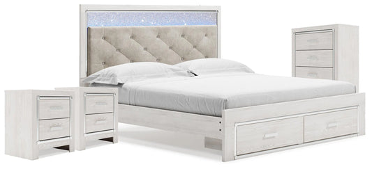 Cama de almacenamiento Altyra King, cómoda y 2 mesitas de noche