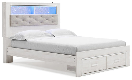 Cama tapizada tamaño Queen con librero y almacenaje Altyra