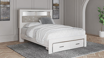 Cama tapizada tamaño Queen con librero y almacenaje Altyra