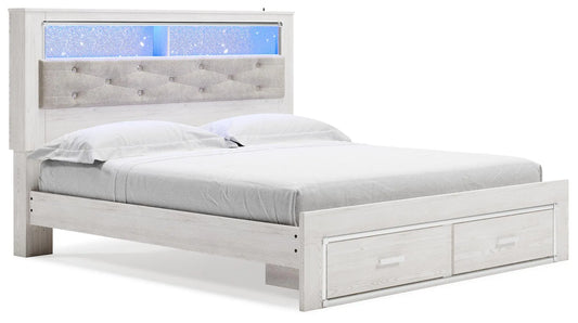 Cama de estantería tapizada Altyra King con almacenamiento