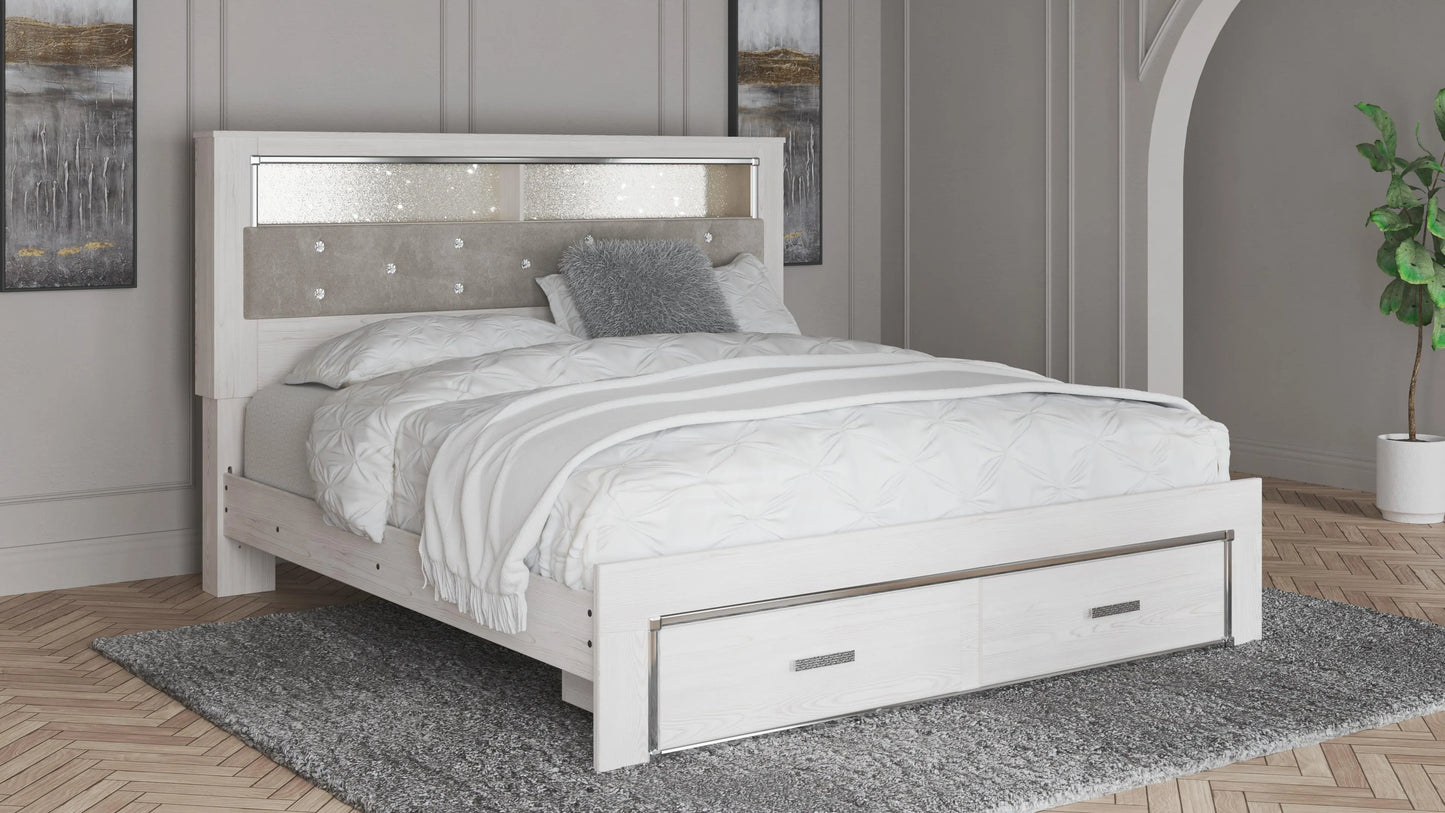 Cama de estantería tapizada Altyra King con almacenamiento