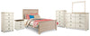 Cama doble completa Willowton, cómoda, espejo, 2 baúles y mesita de noche