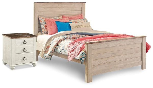 Cama de panel completo y mesita de noche Willowton
