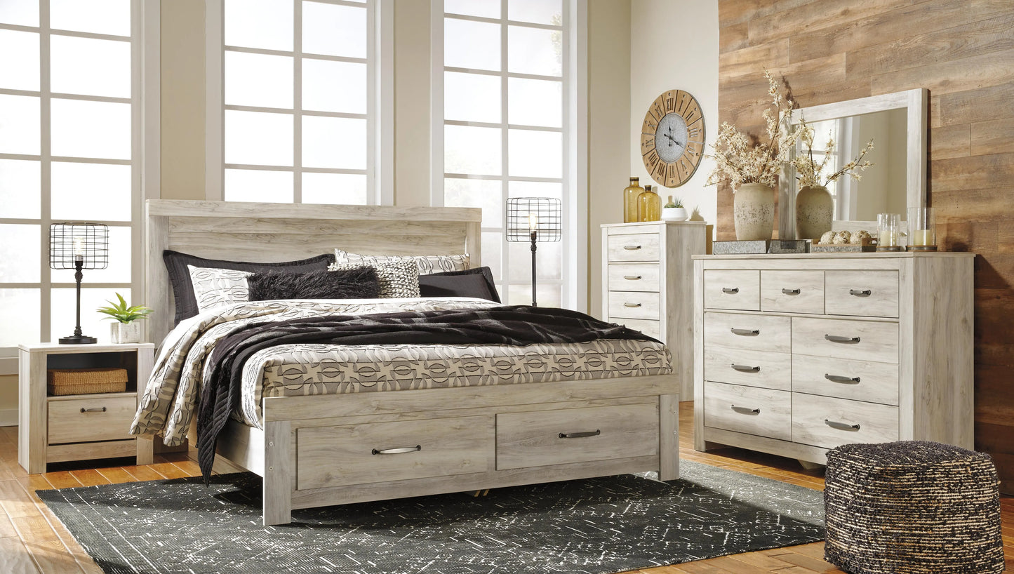 Cama Bellaby King, tocador, espejo, cómoda y 2 mesitas de noche
