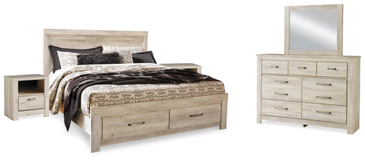 Cama con almacenamiento Bellaby King, tocador, espejo y 2 mesitas de noche