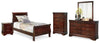 Cama trineo doble Alisdair, cómoda, espejo, cajonera y mesita de noche