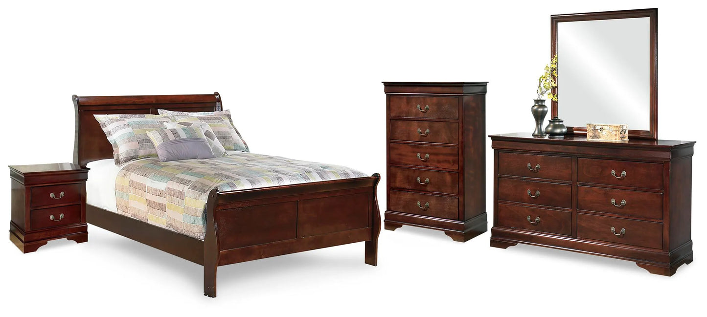 Cama matrimonial completa Alisdair, tocador, espejo, cómoda y mesita de noche