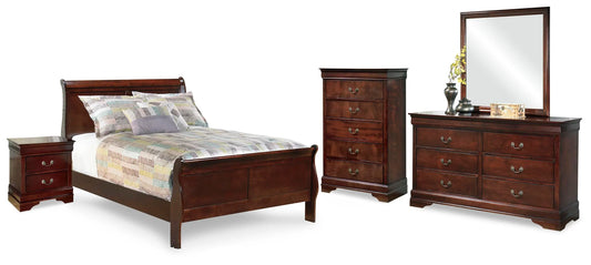 Cama matrimonial completa Alisdair, tocador, espejo, cómoda y mesita de noche