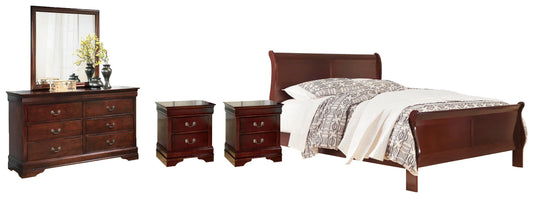 Cama trineo Alisdair Queen, cómoda, espejo, arcón y 2 mesitas de noche