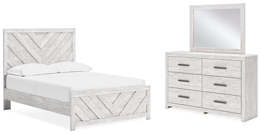 Cama, cómoda y espejo de panel completo Cayboni