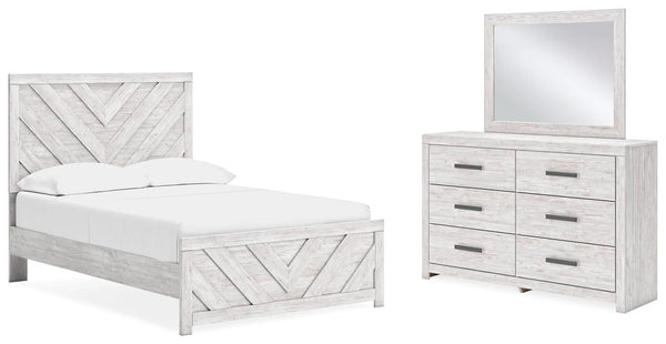 Cama, cómoda y espejo de panel completo Cayboni