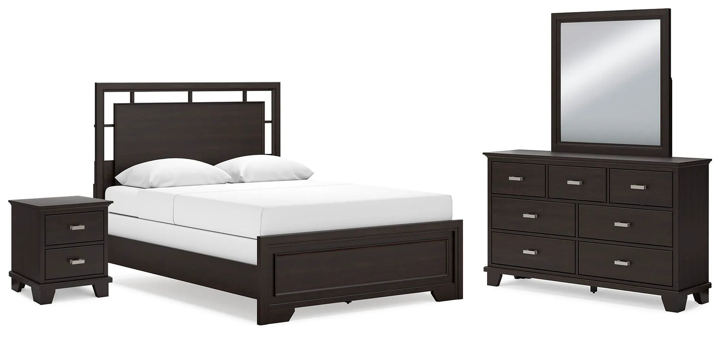 Cama Queen, Cómoda, Espejo y Mesita de Noche Covetown